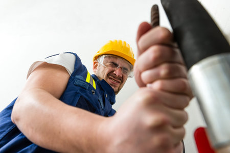 Young male electrician taking care of security.