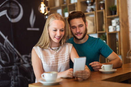 A cute young couple making a selfie. Selective focus.のeditorial素材