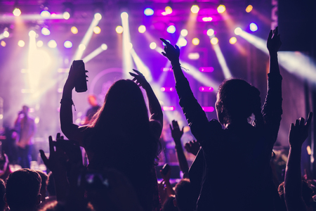 Festival crowd enjoying a great concert outdoors.の写真素材