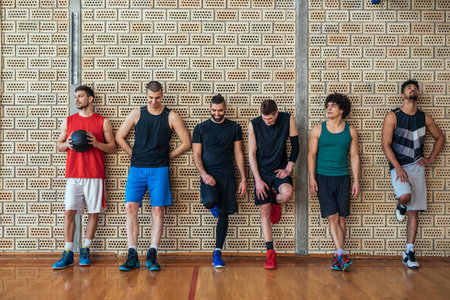Team of basketball players making a break on the court.