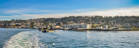 Taking the ferry from Mukilteo to Whidbey Island on a beautiful sunny and bright days.の写真素材