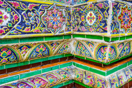 Colorful Wall Art, Flower Pattern, Grand Palace, Bangkok, Thailand.の写真素材