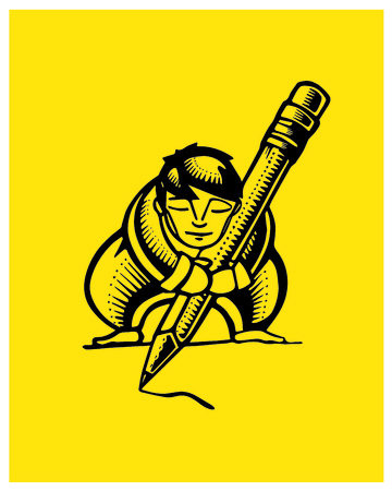 Hand drawn vector illustration or drawing of a man drawing with a big pencilのイラスト素材