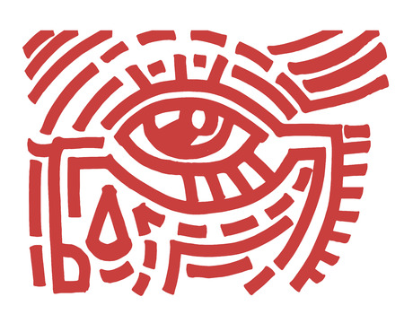 Hand drawn vector illustration or drawing of a tribal eyeのイラスト素材