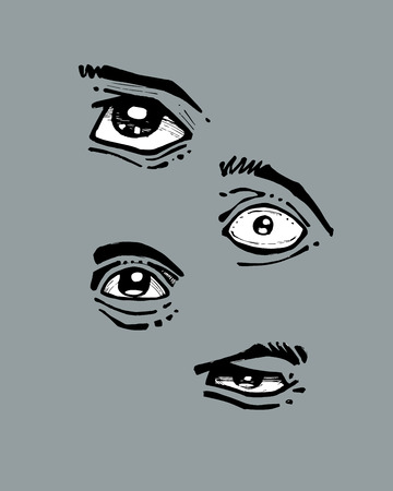 Hand drawn vector illustration or drawing of some eyesのイラスト素材