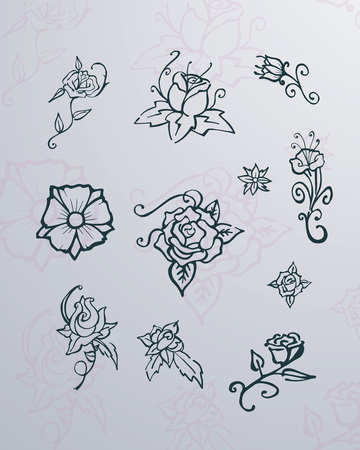Hand drawn vector illustration or drawing of different flowers,のイラスト素材