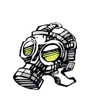Hand drawn vector illustration or drawing of a gas maskのイラスト素材