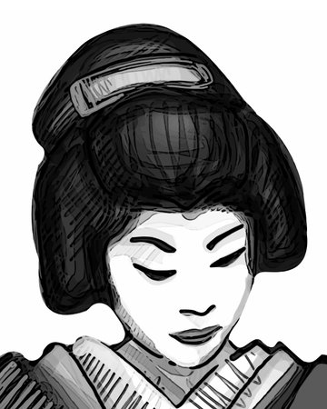 Hand drawn vector illustration or drawing of a traditional japanese geishaのイラスト素材