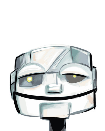 Hand drawn vector illustration or drawing of a happy robotのイラスト素材