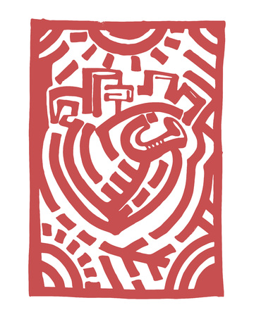 Hand drawn vector illustration or drawing of a tribal heartのイラスト素材