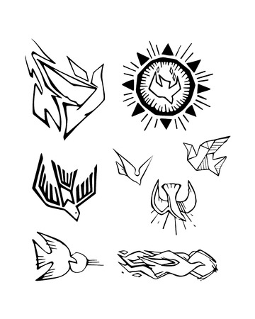Hand drawn vector illustration or drawing of different doves representing the Holly Spiritのイラスト素材
