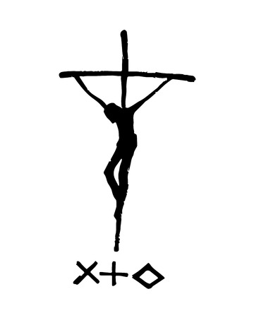 Hand drawn vector illustration or drawing of Jesus on the Crossのイラスト素材