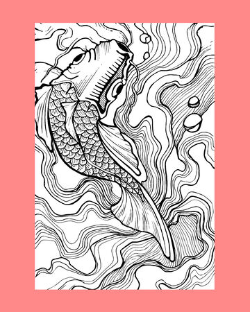 Hand drawn vector illustration or drawing of a koi fishのイラスト素材