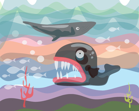 Hand drawn vector illustration or drawing of some sea animalsのイラスト素材