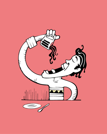 Hand drawn vector illustration or drawing of a man drinking coffeeのイラスト素材