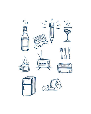 Hand drawn vector illustration or drawing of some misc items or objectsのイラスト素材