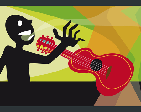Hand drawn vector illustration or drawing of a guitar playerのイラスト素材