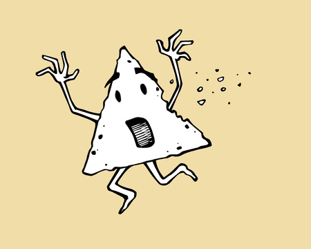 Hand drawn vector illustration or drawing of a running nacho characterのイラスト素材