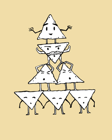 Hand drawn vector illustration or drawing of some nachos characters in a cartoon styleのイラスト素材