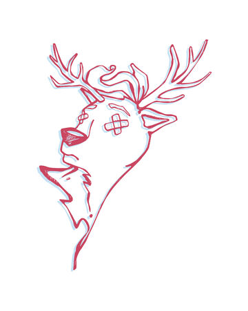 Hand drawn vector illustration or drawing of a reindeerのイラスト素材