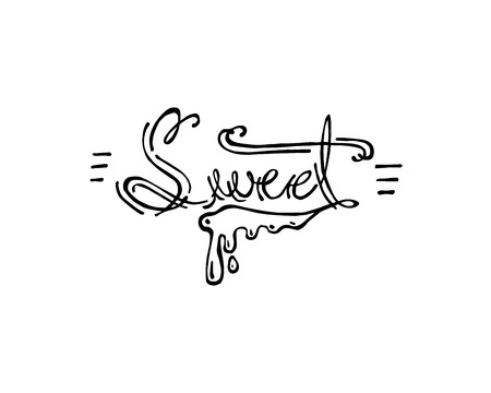 Hand drawn vector illustration or drawing of the word: Sweet, with some honey on itのイラスト素材