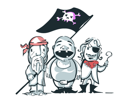 Hand drawn vector illustration or drawing of some pirates characters in a cartoon comic styleのイラスト素材