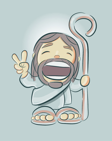 Hand drawn vector illustration or drawing of a smiling Jesus in a cartoon styleのイラスト素材