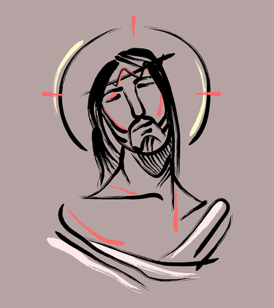 Jesus at the Passion b. Hand drawn vector illustration or drawing of Jesus Christ at the Passionのイラスト素材