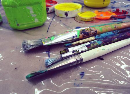 Paint and brushes jの写真素材