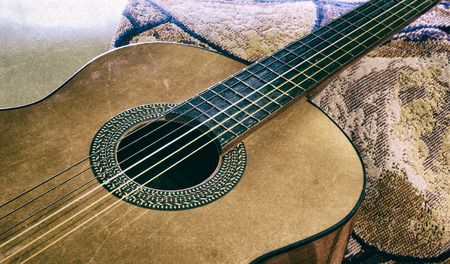 Photograph of an acoustic guitarの写真素材