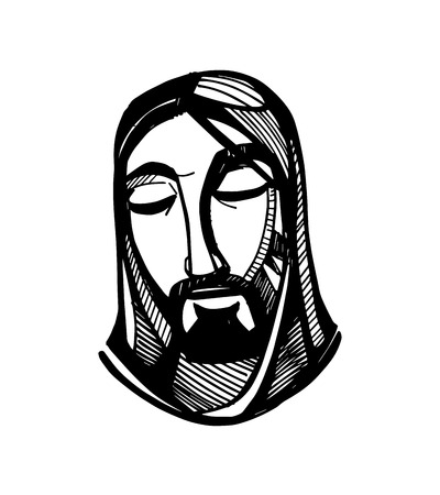Hand drawn vector illustration or drawing of Jesus Christ faceのイラスト素材