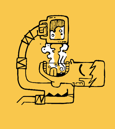 Hand drawn vector illustration or drawing of a man drinking froma a jar of beer and white foamのイラスト素材