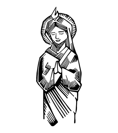 Hand drawn vector illustration or drawing of Virgin Mary at Pentecost Biblic passageのイラスト素材