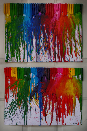 Photograph of some melted colorful art crayonsの写真素材