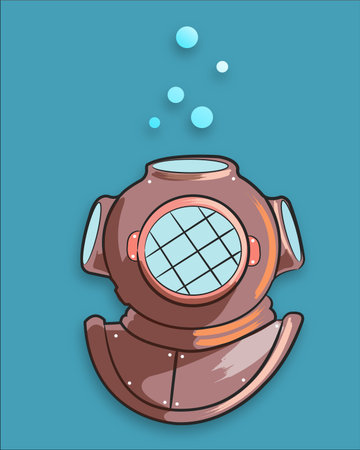 Hand drawn vector illustration or drawing of a metal diver old helmetのイラスト素材