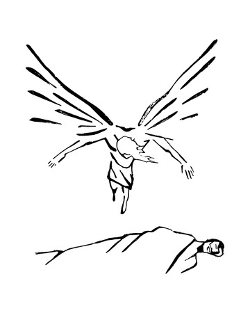 Hand drawn vector illustration or drawing of Saint Joseph dreamingのイラスト素材