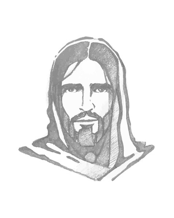 Hand drawn vector illustration or drawing ofHand drawn vector illustration or drawing of Jesus Christ Faceのイラスト素材