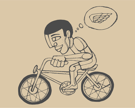 Hand drawn vector illustration or drawing of a cyclist, a cartoon man on a bicycleのイラスト素材