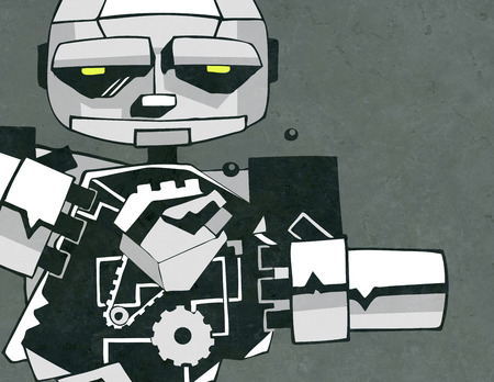 Hand drawn illustration or drawing of a metal robotの写真素材