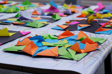 Photograph of some colorful geometric paper origamis