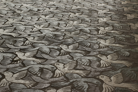 Photograph of a birds pattern mosaic floorの写真素材
