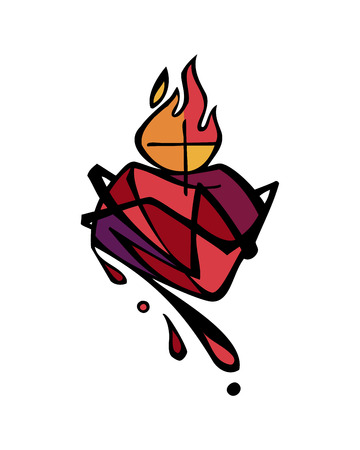 Hand drawn vector illustration or drawing of Jesus Sacred Heartのイラスト素材