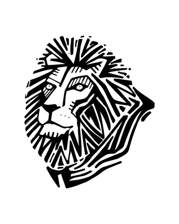 Hand drawn vector illustration or drawing of a lion headのイラスト素材