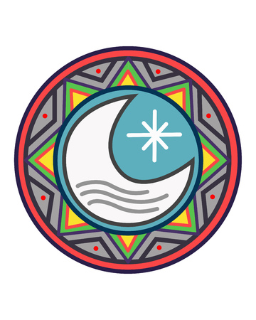 Hand drawn vector illustration or drawing of a sun, a moon and a star, in an indigenous ethnic indian styleのイラスト素材