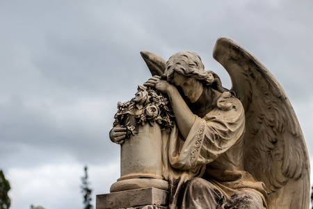 Photograph of an angel monochrome statueの写真素材