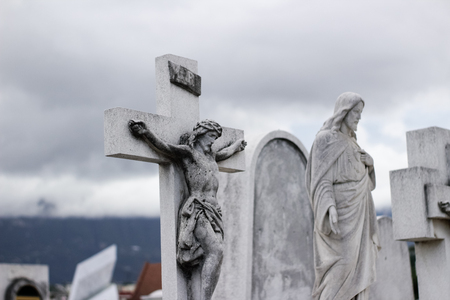 Photograph of a stone crucifix statueの写真素材