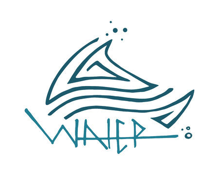 Hand drawn vector illustration or drawing of a wave, bubbles and the word Waterのイラスト素材
