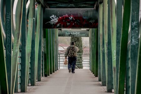 Photograph of a metal pedestrian bridgeのeditorial素材