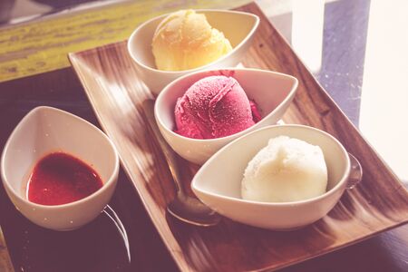 Photograph of three ice cream ballsの写真素材