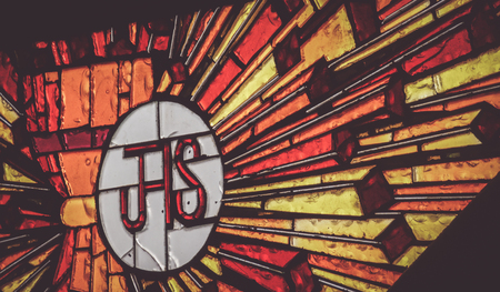 Photograph of a stained glass window detail in Basilica de Guadalupe in Monterrey Mexicoのeditorial素材